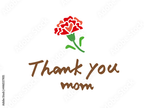 かわいいカーネーションとThank you momの文字の母の日のアイコン／手書きイラスト