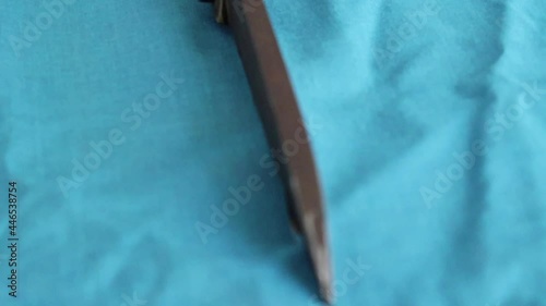 Process of creating from wool fabric cutting along the tailor chalk markings edge 
