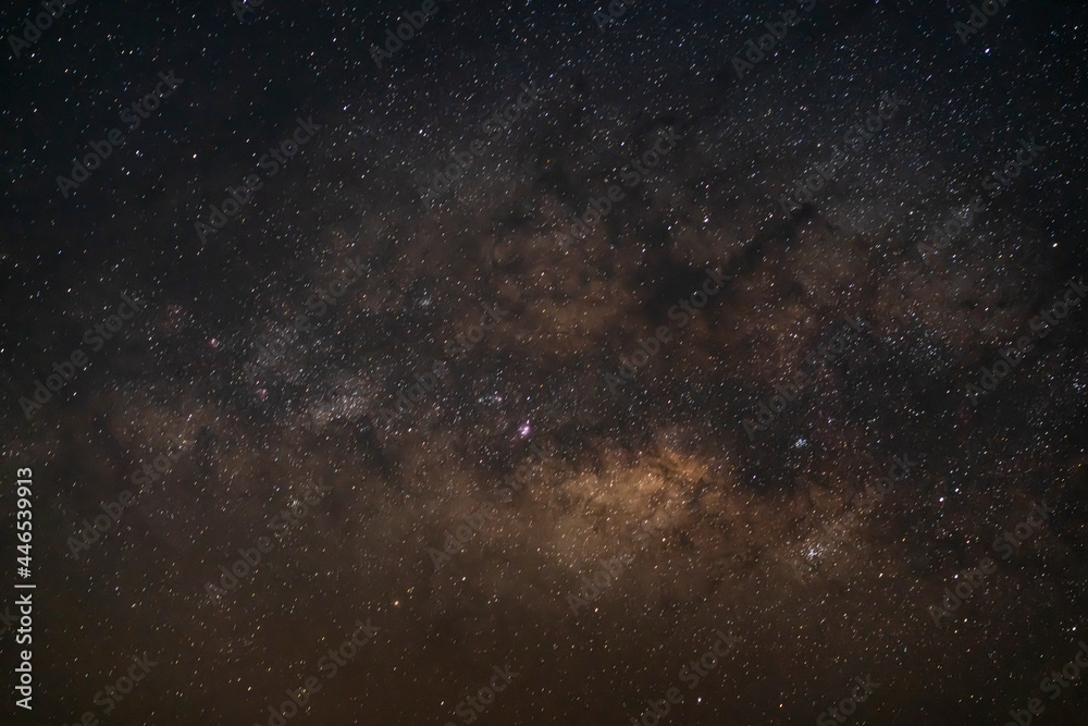 Milky Way Galaxy and fog over Kong city ,Chiang mai, Thailand