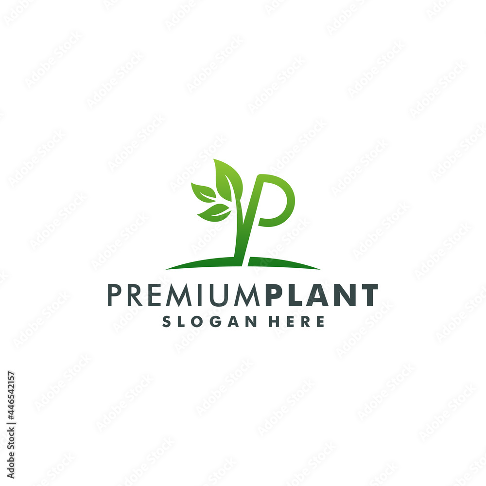 Letter P with leaf logo design vector illustration