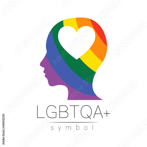 Vector LGBTQA logo symbol. Pride flag background. Icon for gay, lesbian, bisexual, transsexual, queer and allies person. Can be use for sign activism, psychology or counseling. LGBT logotype on white.