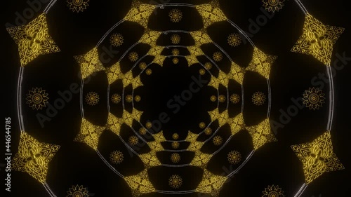 Thai pattern frame is flying through the dark scene.,4K Looped Background Animation