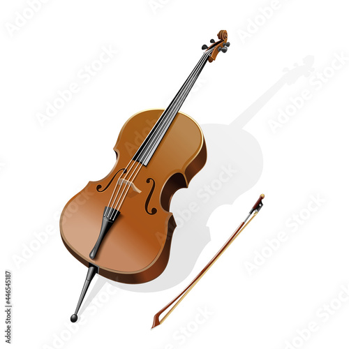 Classic stringed musical instrument - contrabass. Double bass and bow. Vector illustration photo