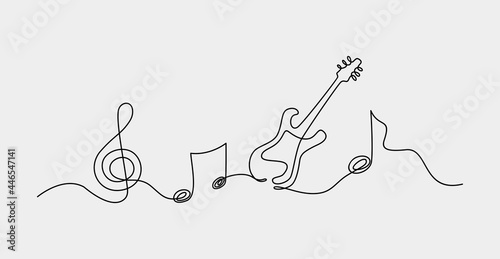 Continuous line of hand drawn music notes, vector illustration