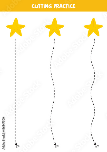 Cutting practice for children with cute cartoon starfish.