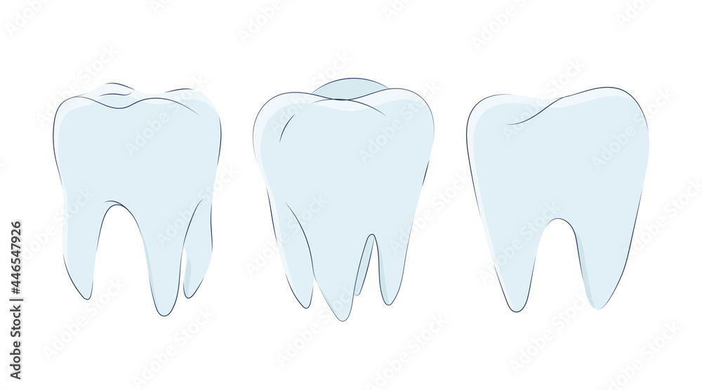 Set of molars in a cute cartoon style. Vector illustration of teeth icons isolated on a white background. Set of molars in a cute cartoon style. Vector illustration of teeth icons isolated on a white background.