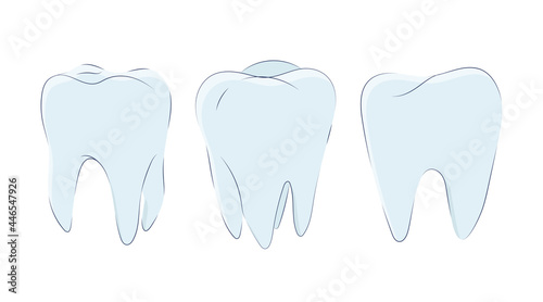 Set of molars in a cute cartoon style. Vector illustration of teeth icons isolated on a white background.