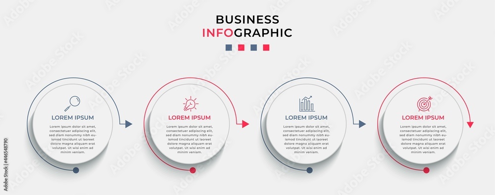 Minimal Business Infographics template. Timeline with 4 steps, options and marketing icons .Vector linear infographic with two circle conected elements. Can be use for presentation. Minimal Business Infographics template. Timeline with 4 steps, options and marketing icons .Vector linear infographic with two circle conected elements. Can be use for presentation.