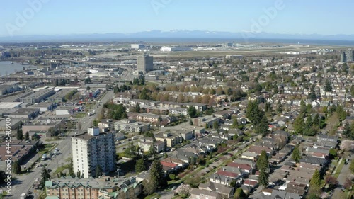 Wide aerial flying back from the Vancouver International Airport YVR and Sea Island. photo