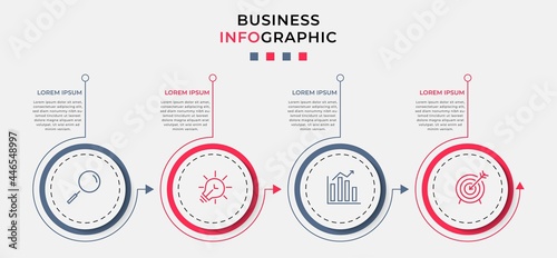 Minimal Business Infographics template. Timeline with 4 steps, options and marketing icons .Vector linear infographic with two circle conected elements. Can be use for presentation.