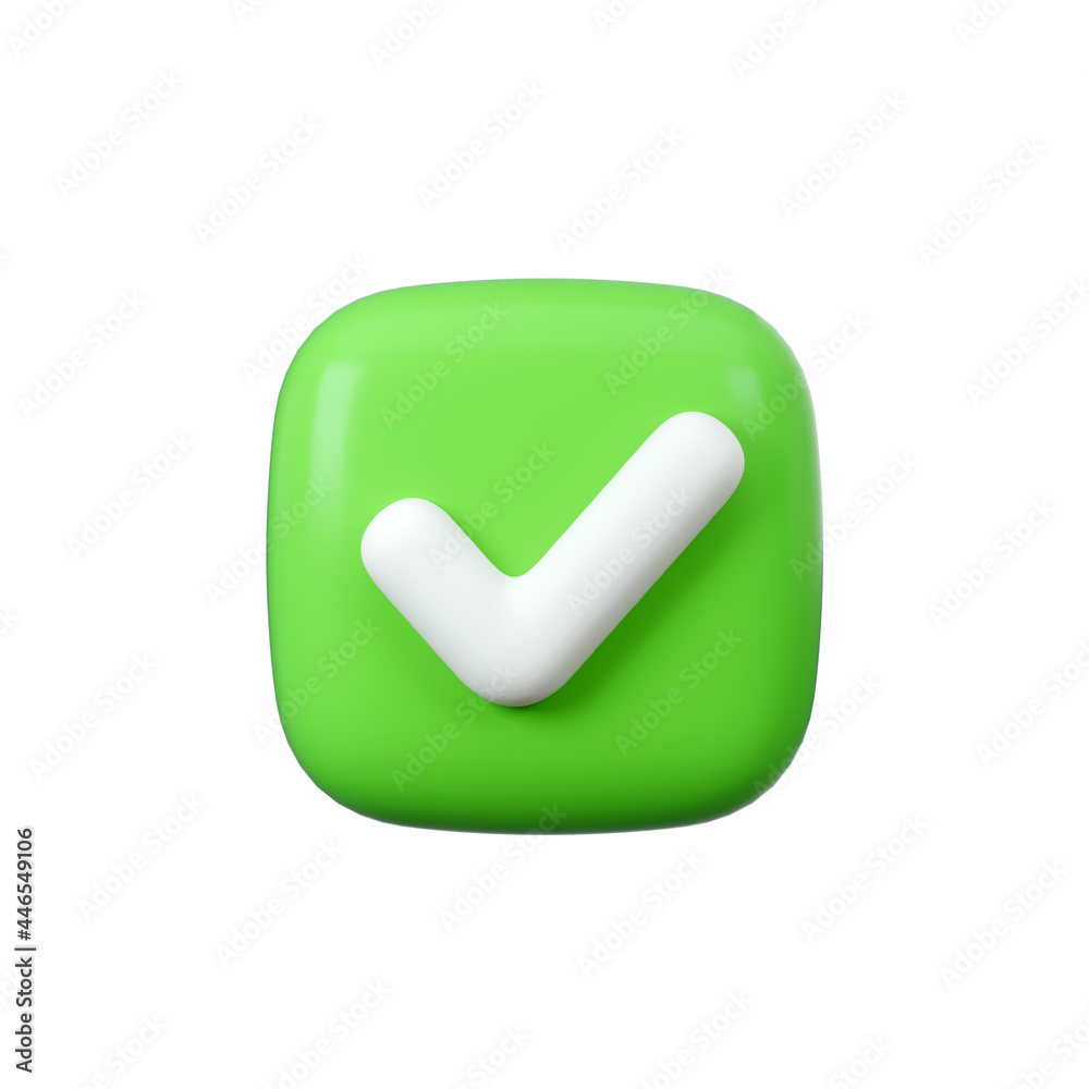 Yes or correct sign 3d render. Interface button isolated on white. Yes or correct sign 3d render. Interface button isolated on white.
