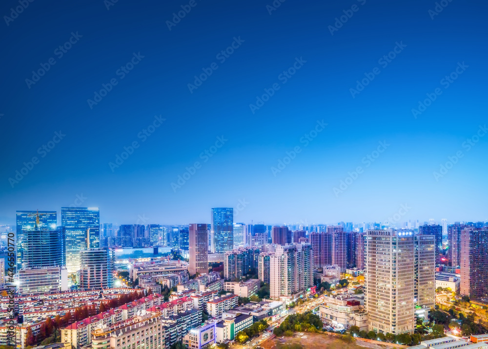 Aerial photography night view of modern city architecture landscape in Hangzhou, China Aerial photography night view of modern city architecture landscape in Hangzhou, China