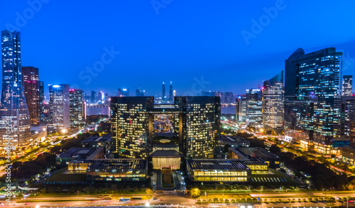 Aerial photography night view of modern city architecture landscape in Hangzhou, China © 昊 周