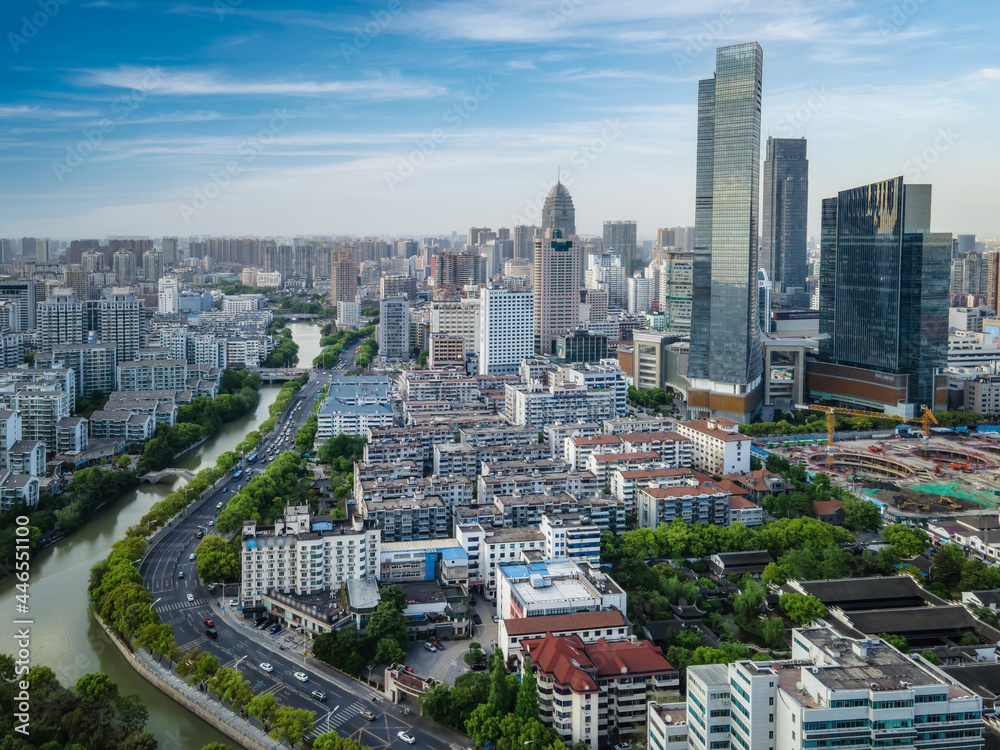 Aerial photography of Wuxi city architecture landscape in China Aerial photography of Wuxi city architecture landscape in China