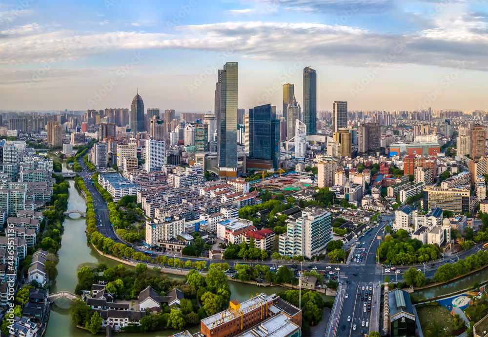 Obraz premium Aerial photography of Wuxi city architecture landscape in China
