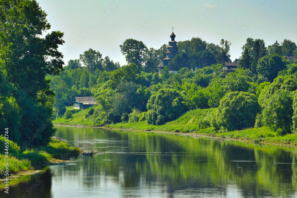 Green shores of the Tertsa river in Torzhok