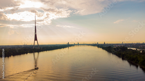Riga, Latvia in July: river view over the city center