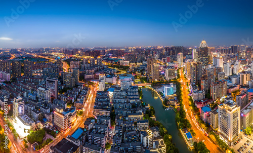 Aerial photography China Yancheng city architectural landscape night view
