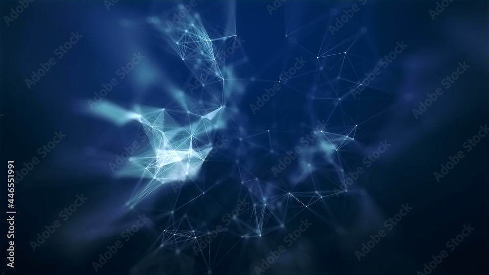 Abstract blue technology and communication background with plexus elements and depth of field settings. Abstract blue technology and communication background with plexus elements and depth of field settings.