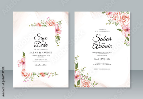 Wedding invitation template with watercolor floral