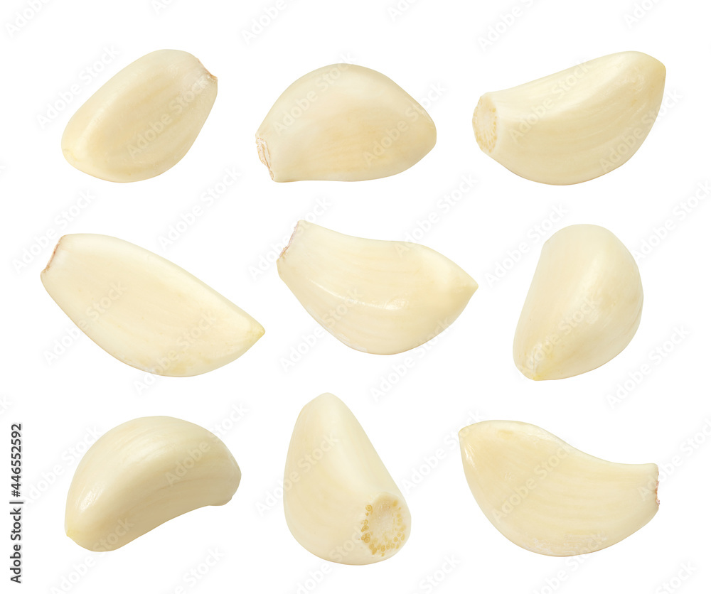 Set collection fresh garlic cloves isolated on white background.. Set collection fresh garlic cloves isolated on white background..