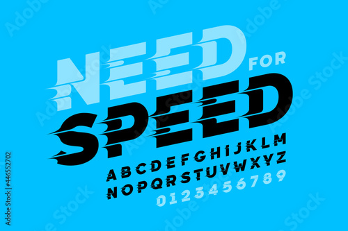 Speed style font design, alphabet letters and numbers vector illustration