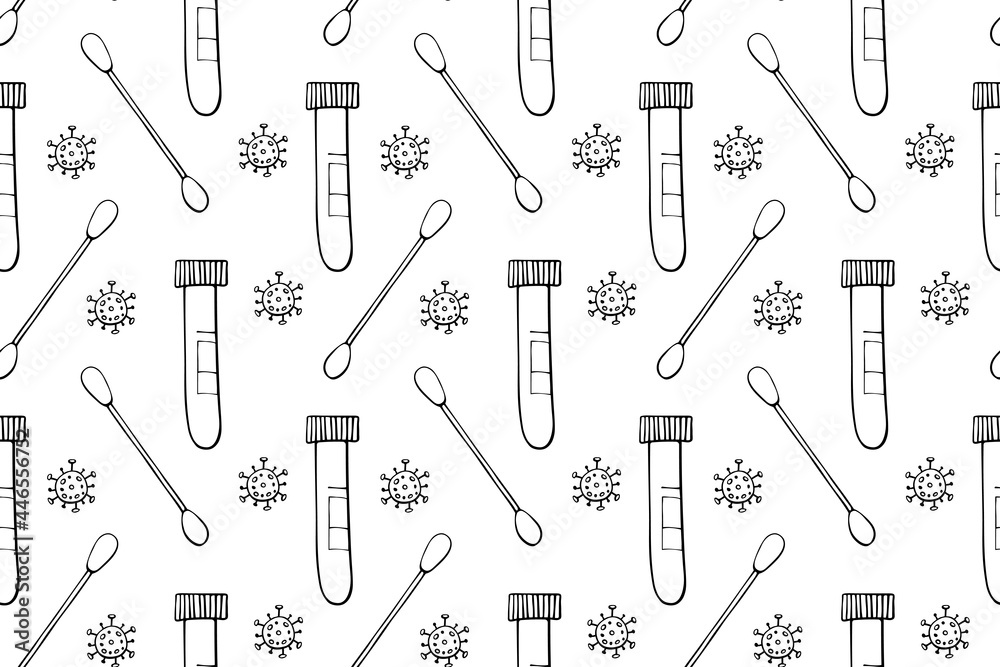 Swab Sample Pattern Seamless pattern with Test tubes, swabs and molecules virus isolated on ...