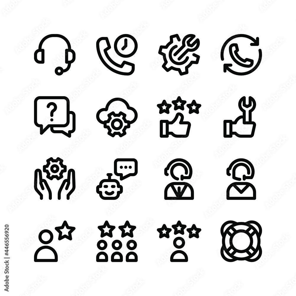 Simple Set of Help and Support Related Vector Line Icons. Contains Icons as Headset, Call Waiting, Cloud Configuration and more. Simple Set of Help and Support Related Vector Line Icons. Contains Icons as Headset, Call Waiting, Cloud Configuration and more.