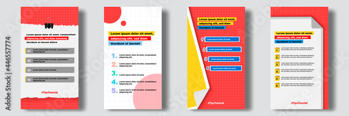 Social media tutorial, tips, trick, did you know post feed stories banner layout template with sticky note design element and abstract seamless line pattern background.