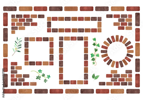 手描き水彩イラスト　レンガのフレームセット　02