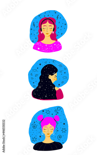 Girl Modern Set Vector Background. Graphic