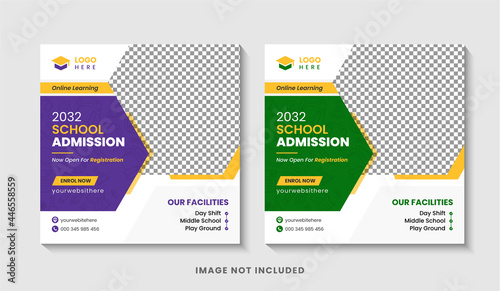 Kids school admission Instagram post & back to school web banner template design premium vector