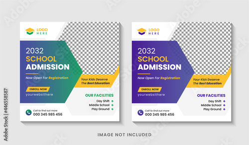 Kids school admission Instagram social media post & back to school web banner template  design