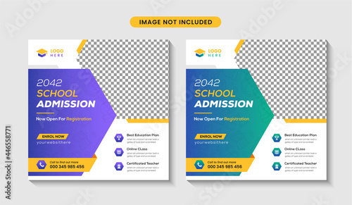 School admission social media post  banner & back to school web banner template or square flyer poster design