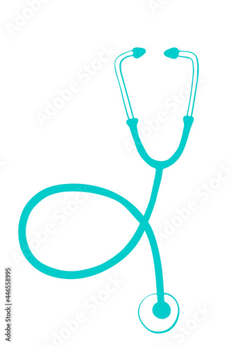 Vector outline stethoscope in flat doodle style. Medical design element, clipart. Theme of medicine, pandemic, health care, treatment