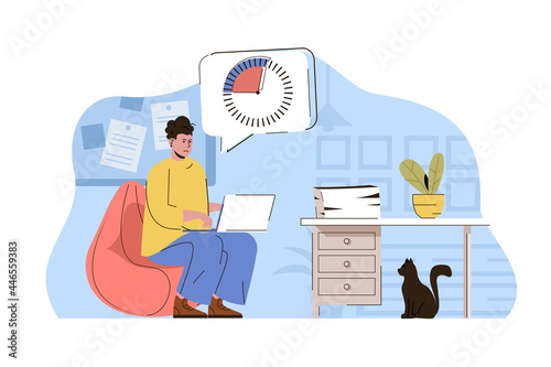 Deadline is coming concept. Employee working and trying to complete task on time situation. Work stress people scene. Vector illustration with flat character design for website and mobile site