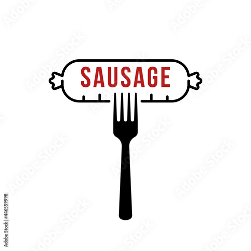 fast food logo like thin line sausage on fork