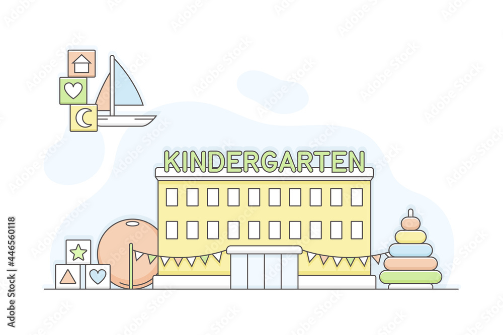 Municipal or City Services for Citizen with Kindergarten Department Vector Illustration