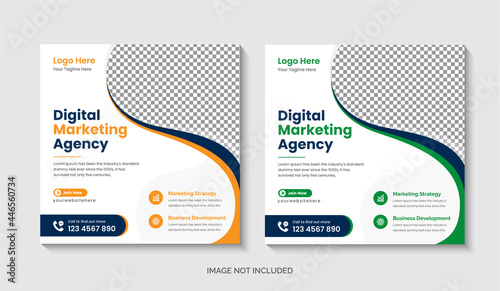 Digital business marketing agency social media post design or editable square flyer banner template Premium Vector