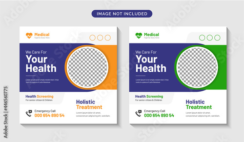 Medical healthcare social media post design template or editable square flyer poster banner Premium Vector