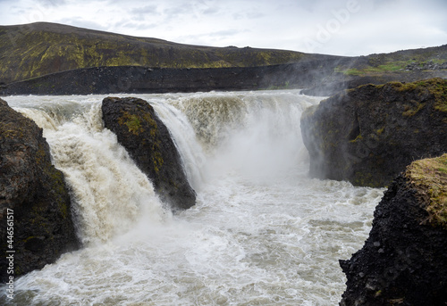 Hafragilsfoss waterfall on Jokulsa a Fjollum river in Jokulsargljufur National Park. Iceland.