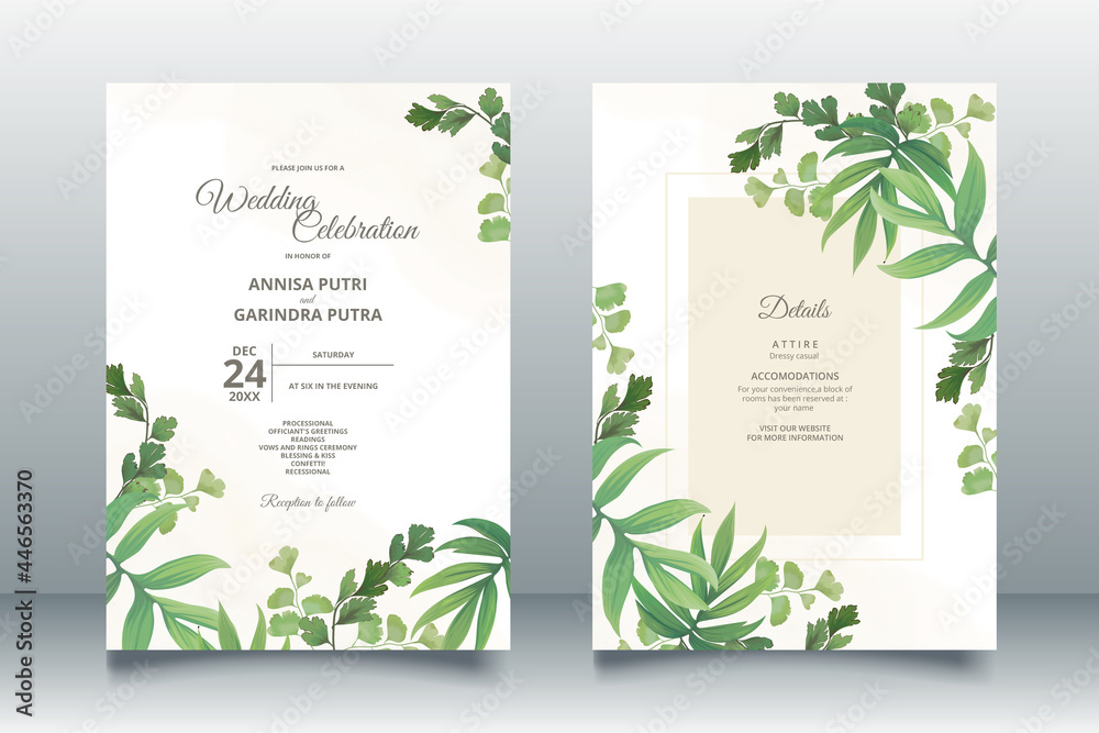 Beautiful Maidenhair Fern  wedding invitation card template premium vector