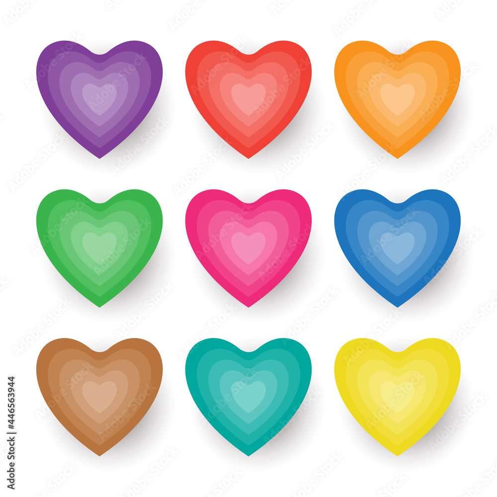 layered heart element set collection ornamental colorful romantic paper cut style vector design graphic