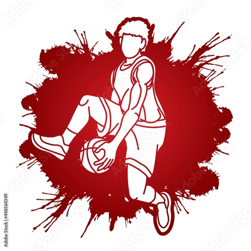 Basketball Male Player Action Cartoon Graphic Vector