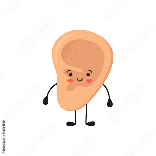 Human ear kawaii character. The ear is like a sense organ. Part of the face. Healthy organ of hearing. Vector illustration isolated on white background in hand drawn style.