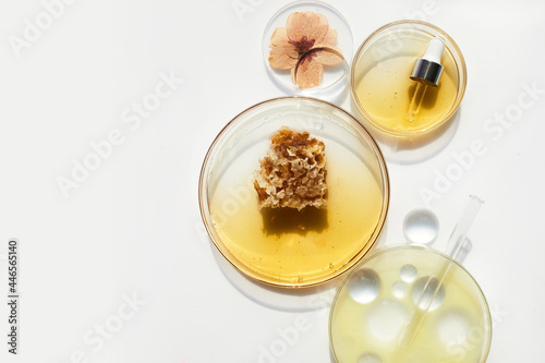 Abstract cosmetic laboratory. Chemical laboratory research. Nature cosmetics with honey.