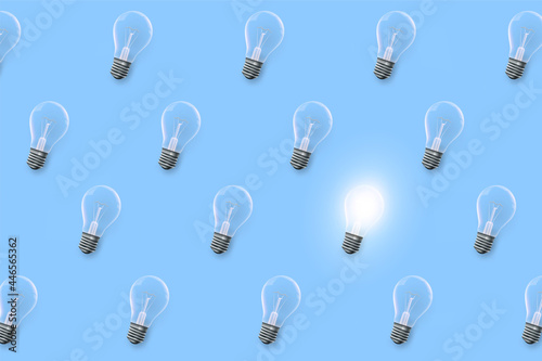Light bulbs on a blue background. Concept idea.