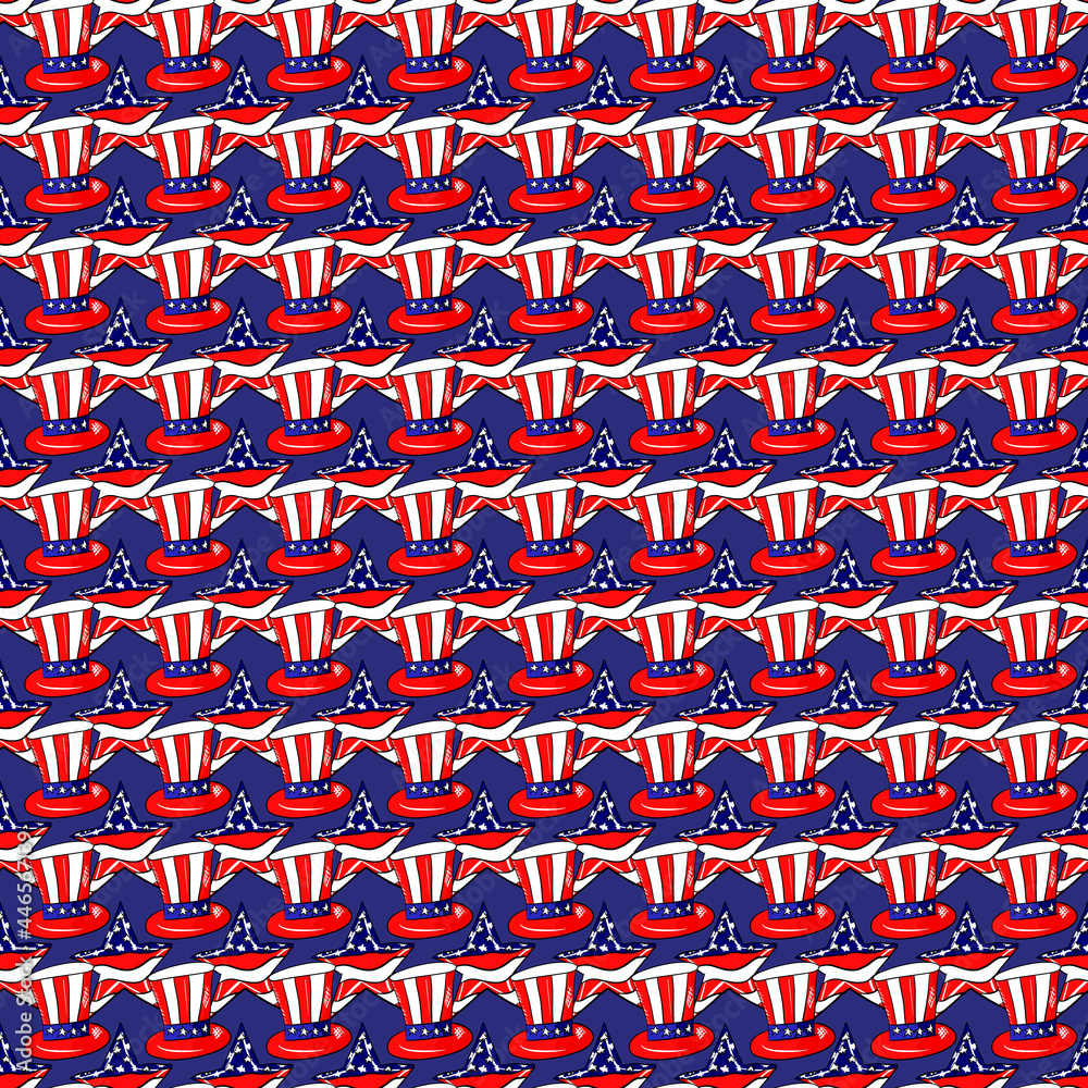 Independence Day background. Hand drawn seamless pattern with stars and stripes.