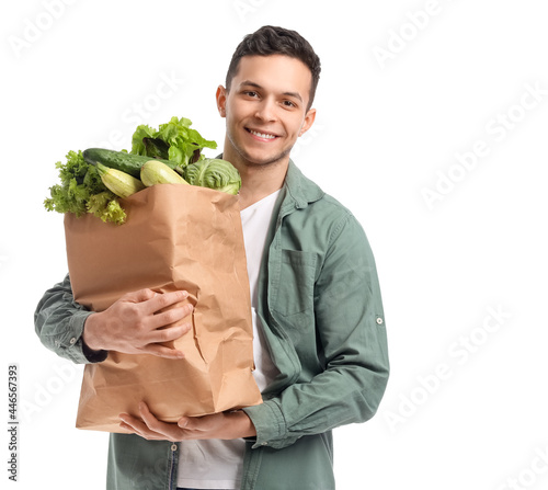 Young man and paper bag wit...