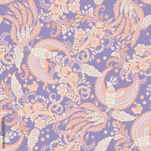 Flying Bird seamless vector pattern. damask paisley floral background